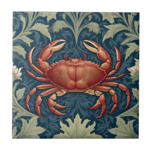Carreau Crabe William Morris style Mer marine Vie marine