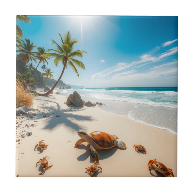 Carreau Crabes de mer sur une plage tropicale – Océan sere (Devant)