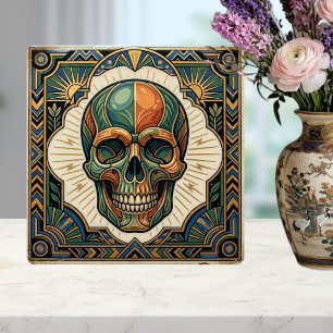 Carreau Crâne Art Déco Émeraude Vert Orange Or Céramique T