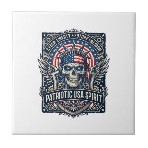 Carreau Crâne Cyber Liberté Patriotique Futur Cyberpunk Gr