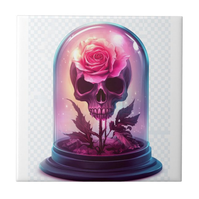 Carreau Crâne dans du verre rose (Devant)
