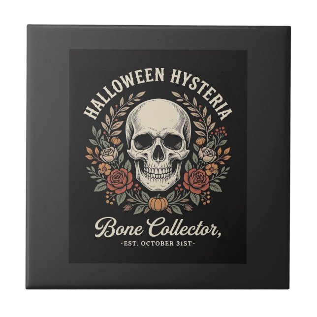 Carreau Crâne de Halloween Fleur Bone Collector Design_1 (Devant)