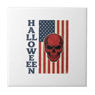 Carreau Crâne de Halloween Patriotique Vintage Épouvantabl