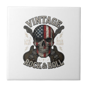 Carreau Crâne de Rock Vintage Drapeau Américain Guitare Ro