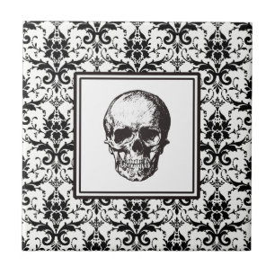 Carreau Crâne élégant vintage noir damassé gothique