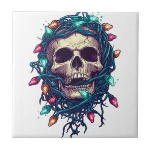 Carreau Crâne emmêlé de Skullmas � Squelette de Noël drôle