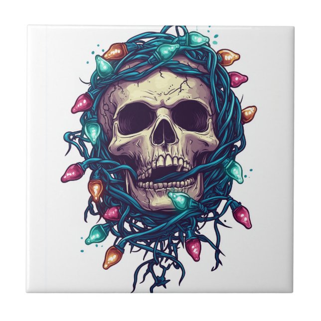 Carreau Crâne emmêlé de Skullmas � Squelette de Noël drôle (Devant)