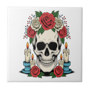 Carreau Crâne Fleur avec Bougies Halloween