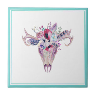 Carreau Crâne floral coloré Boho