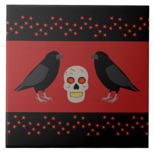 Carreau Crâne gothique et ravens du gardien Halloween