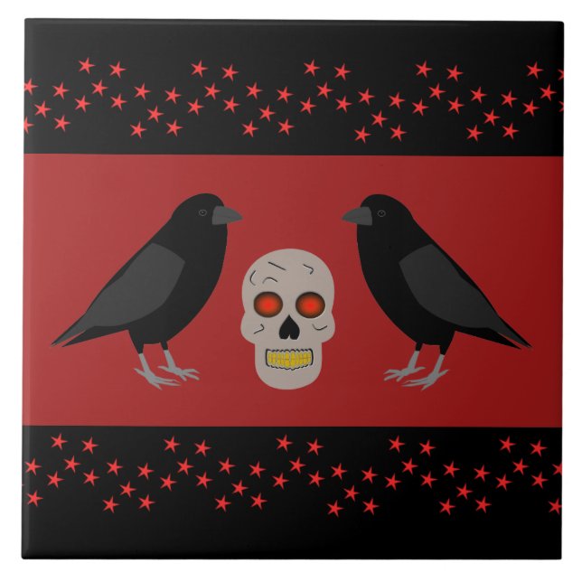 Carreau Crâne gothique et ravens du gardien Halloween (Devant)
