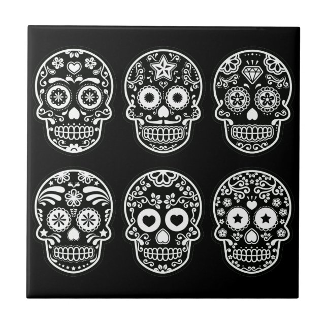 Carreau Crâne noir et blanc de sucre (Devant)