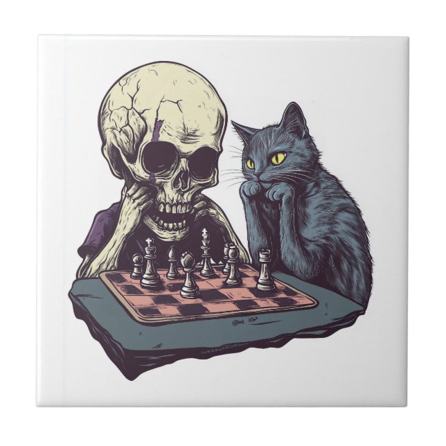 Carreau Crâne vs Chat � Drôle de bataille d'échecs (Devant)