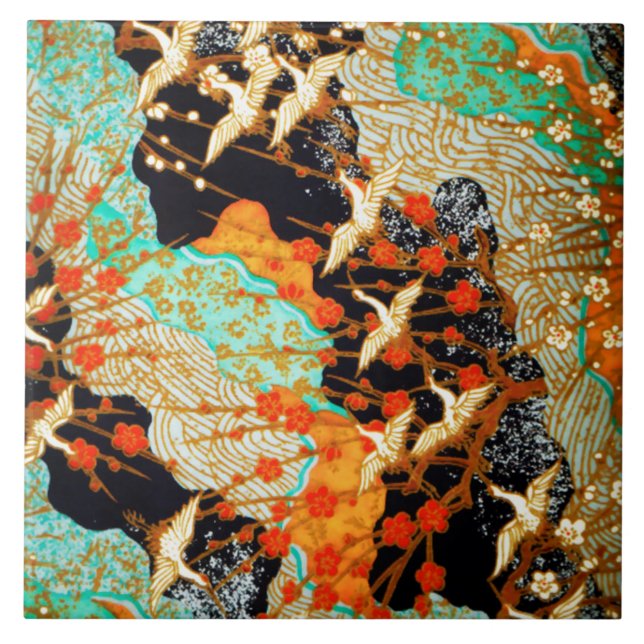 Carreau CRANES VOLONTAIRES AVEC FLEURS PRINTEMPS Floral ja (Devant)