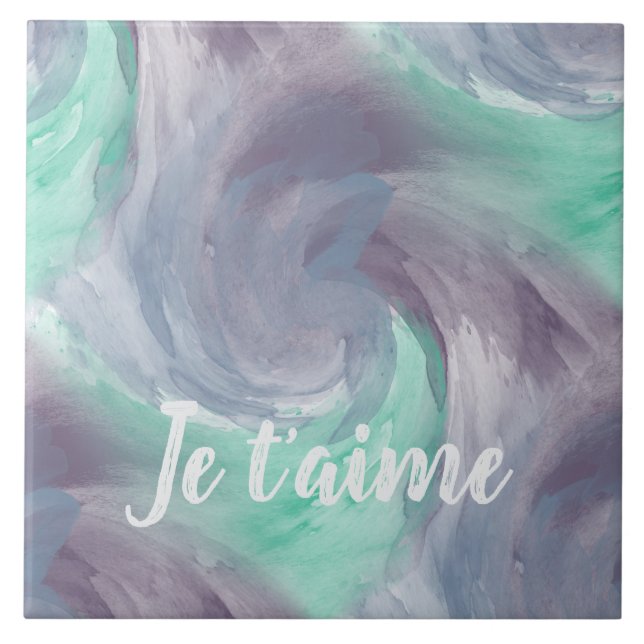 Carreau Cravate-teinture violet vert peint Aquarelle dans  (Devant)