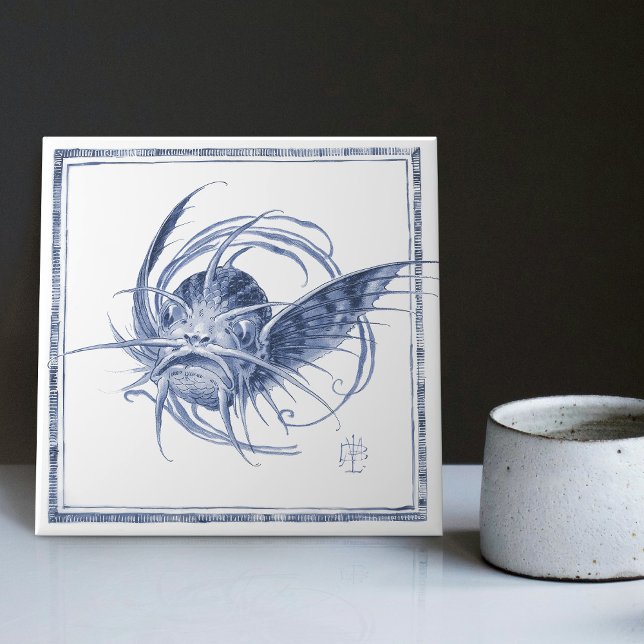 Carreau Créature fantastique Enchantant Art Nouveau Delft (Créateur téléchargé)