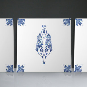 Carreau Créatures Bleues Delft Néerlandais Art Nouveau