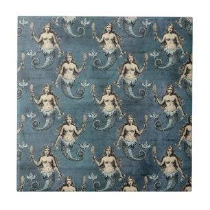 Carreau Créatures de mer sirène couleur bleue de l'océan é