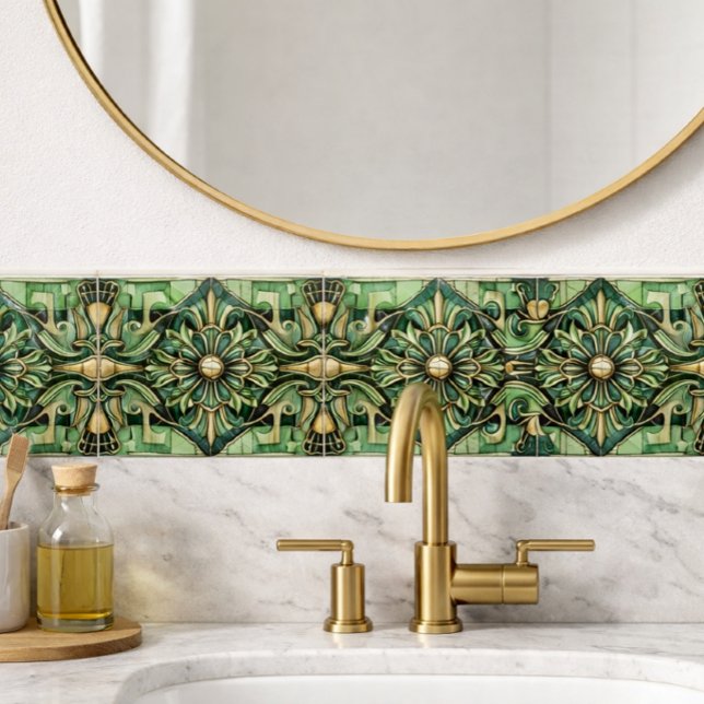 Carreau Crédence Art Nouveau / Art Déco Or Vert (Emerald and gold Art Deco tile adds instant elegance perfect for bathroom accents, and DIY projects)