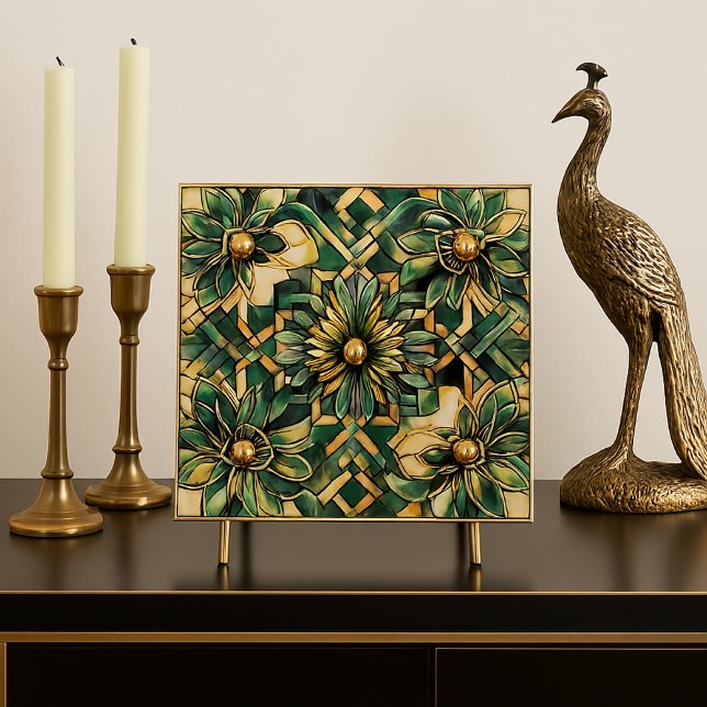 Carreau Crédence de luxe Art déco verte et dorée (AI-generated mockup by Susang6 using custom prompts and styling.”)