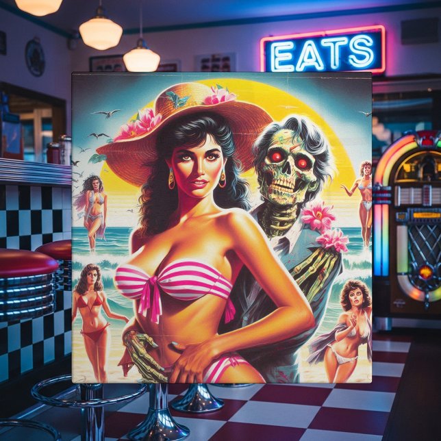 Carreau Creepy Zombie Beach Pin-up (Créateur téléchargé)