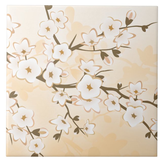 Carreau Crème beige de fleur de cerisier Asie (Devant)