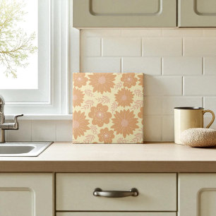 Carreau Crème chaude Vintage rétro Orange Floral