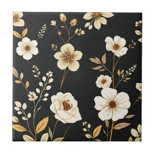 Carreau Crème Fleurs Or Noir Motif