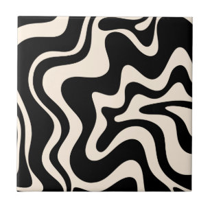 Carreau Crème noire Motif Abstraite Retro Liquid Swirl