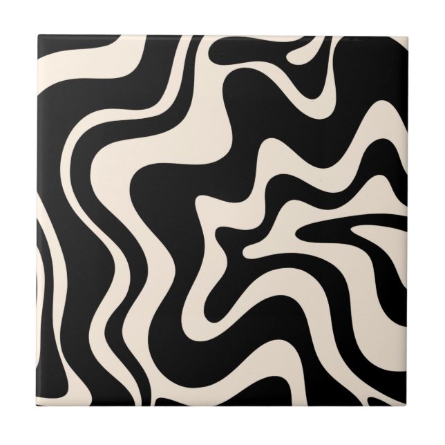Carreau Crème noire Motif Abstraite Retro Liquid Swirl (Devant)