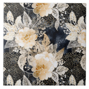 Carreau Crème noire sauvage Léopard Animal Floral