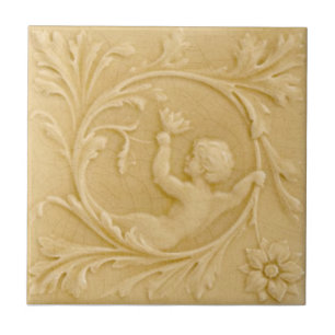 Carreau Crème victorienne Repro Minton Faux Relief Putti