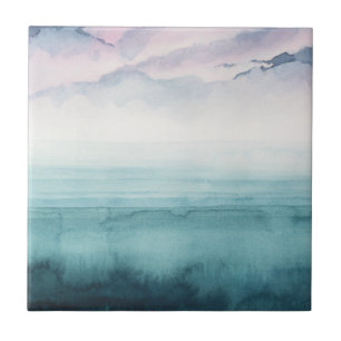 Carreau Crépuscule sur la baie - aquarelle