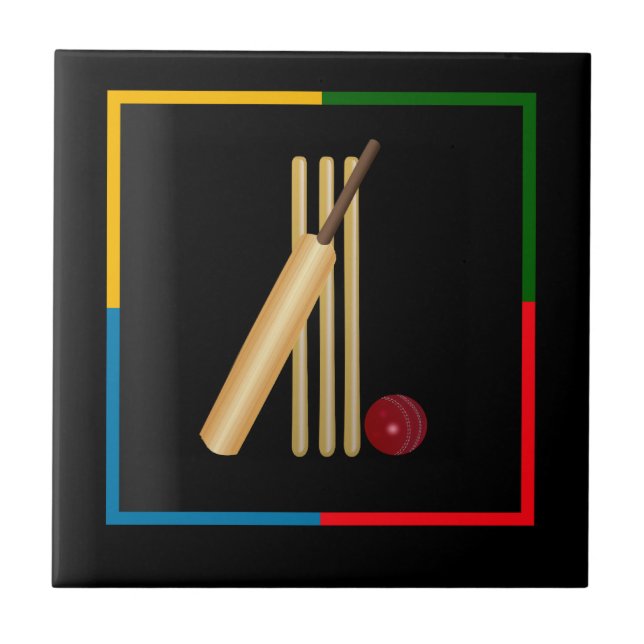 Carreau Cricket, guichet, batte et balle,  (Devant)