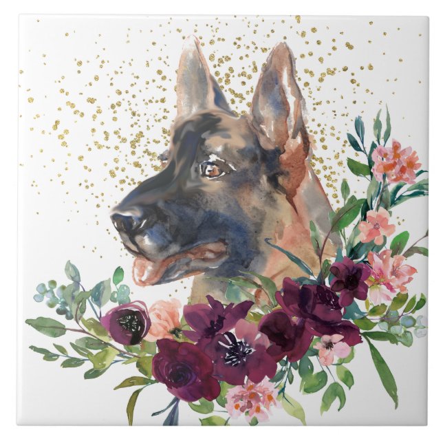 Carreau Crimson Floral Bouquet allemand Berger chien (Devant)