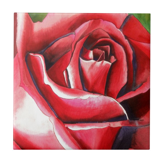 Carreau Crimson Red Rose Original watercolor art (Devant)