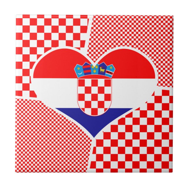 Carreau Croatie au coeur avec rouge blanc Checkers céramiq (Devant)
