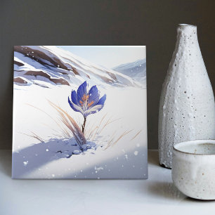 Carreau Crocus de montagne bleu neigeux Fleur renaissance 