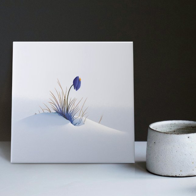 Carreau Crocus de montagne bleu neigeux Fleur renaissance  (Créateur téléchargé)