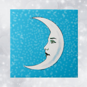 Carreau Croissant de lune blanc vintage visage étoiles bla