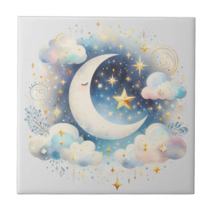 Carreau Croissant de Lune Céleste Bleu et Blanc Bohème Mod