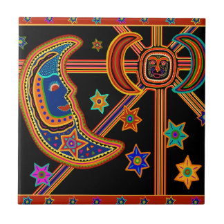 Carreau Croissant de lune céleste et étoiles et soleil