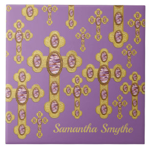 Carreau Croix avec 6 Agates violets Faux -