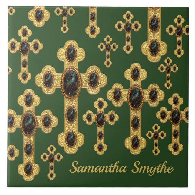 Carreau Croix avec 6 Faux Bloodstones - (Devant)