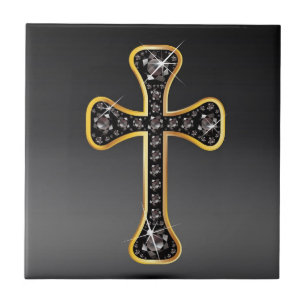 Carreau Croix chrétienne avec pierres "Onyx"