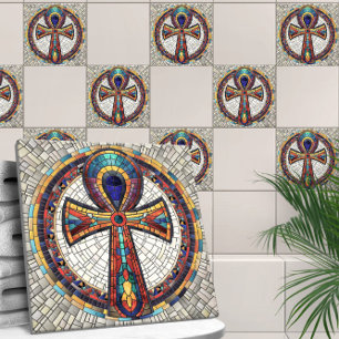 Carreau Croix d'Ankh égyptienne - Art mosaïque