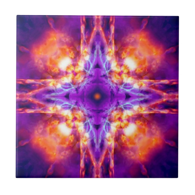 Carreau Croix kaléidoscope violet et orange (Devant)