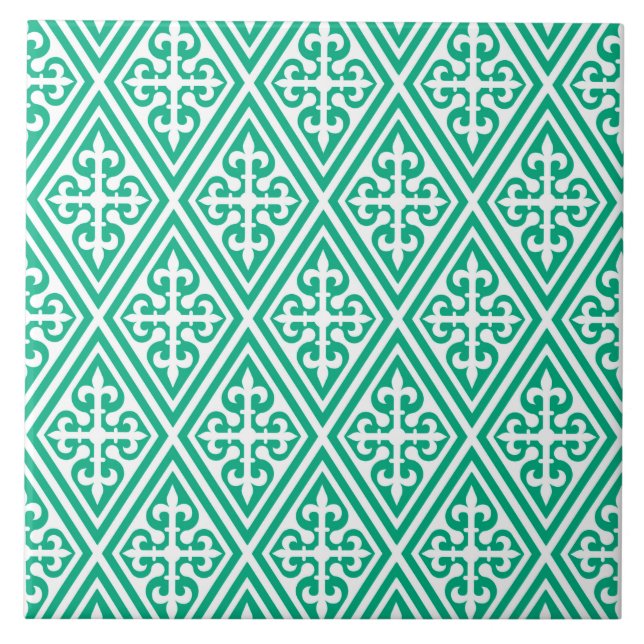 Carreau Croix médiévale Damask - Turquoise et blanc (Devant)