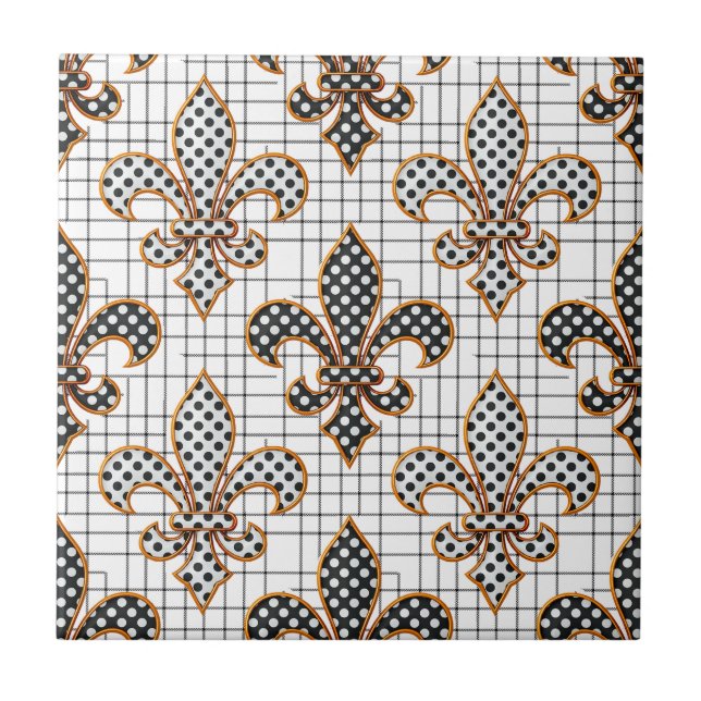 Carreau Croix noire et blanche à pois et fleur de lis  (Devant)