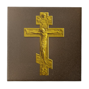 Carreau Croix orthodoxe russe d'or